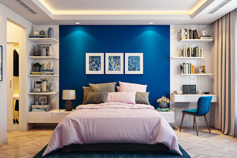 Beige and Blue bedroom wall designs