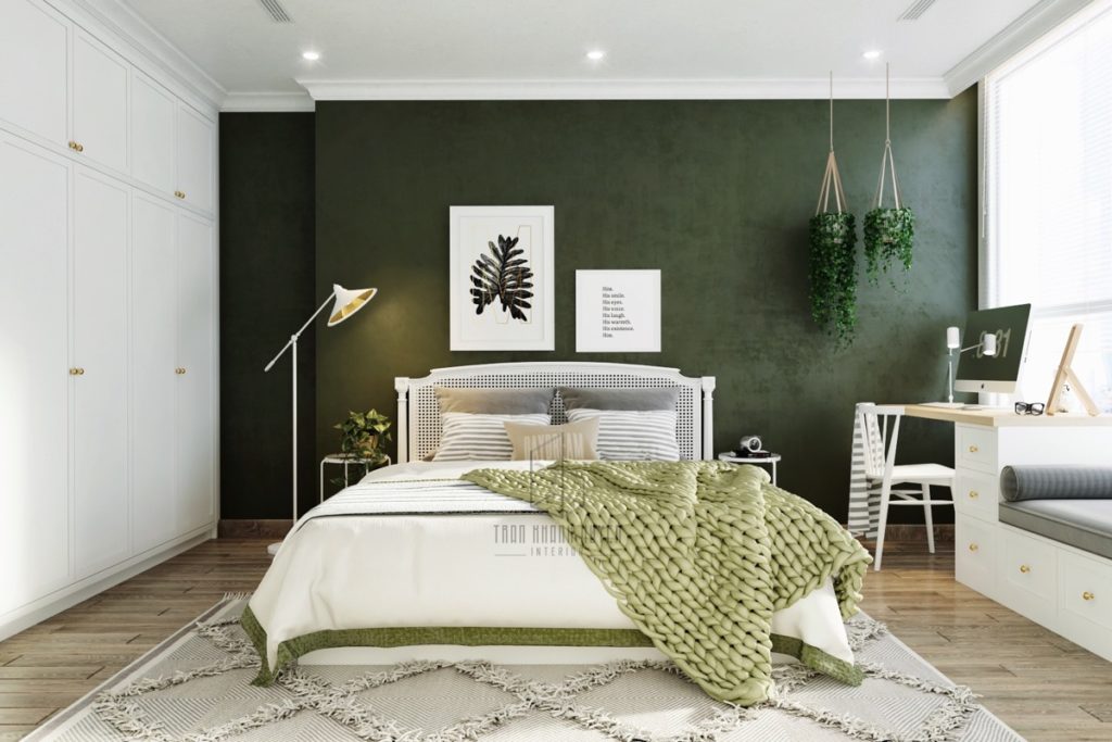 Forest Green and White bedroom wall designs