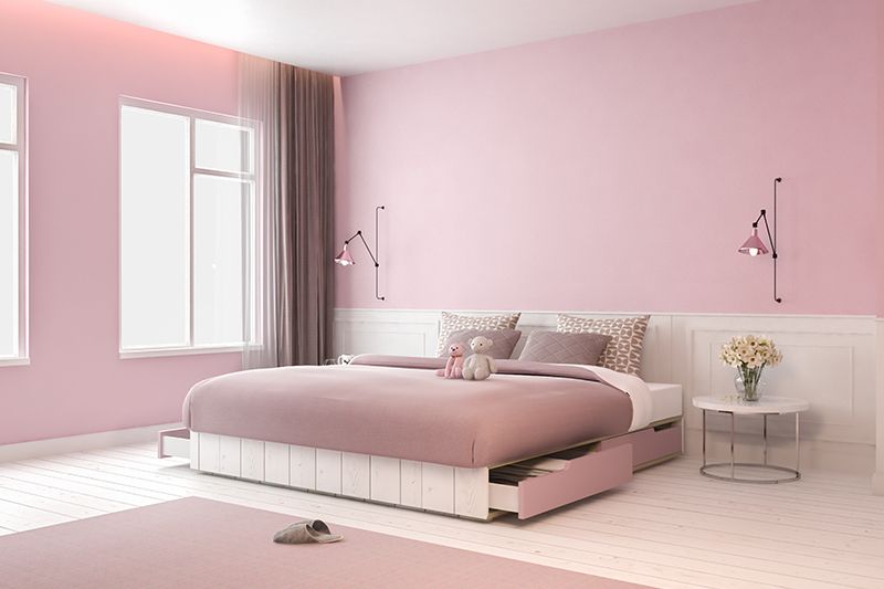 Light Pink and White bedroom wall designs