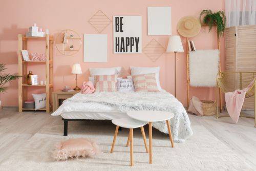 Peach and White bedroom wall designs