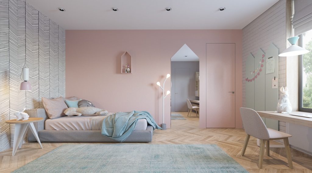 Pink and Grey bedroom wall designs