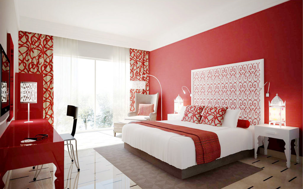 Red and White bedroom wall designs