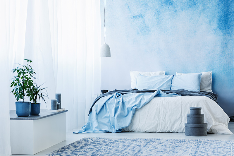 Sky Blue and White bedroom wall designs