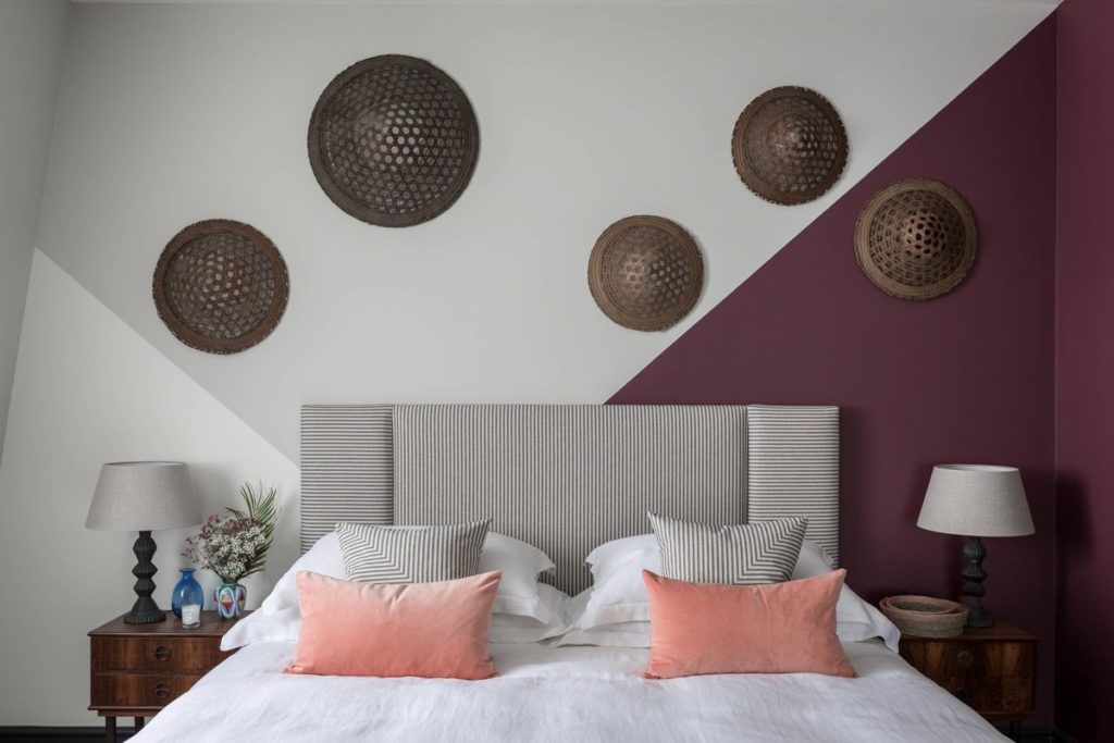 Violet and Grey bedroom wall designs