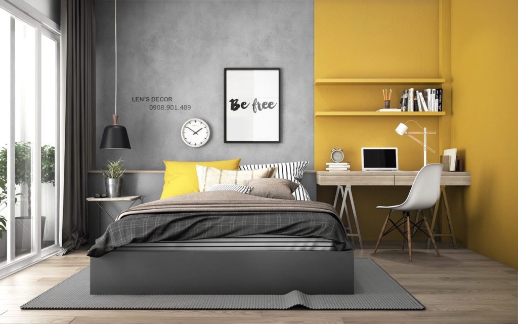 Yellow and Grey bedroom wall designs