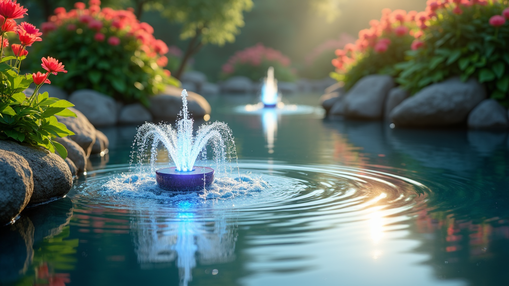 pond fountain with lights